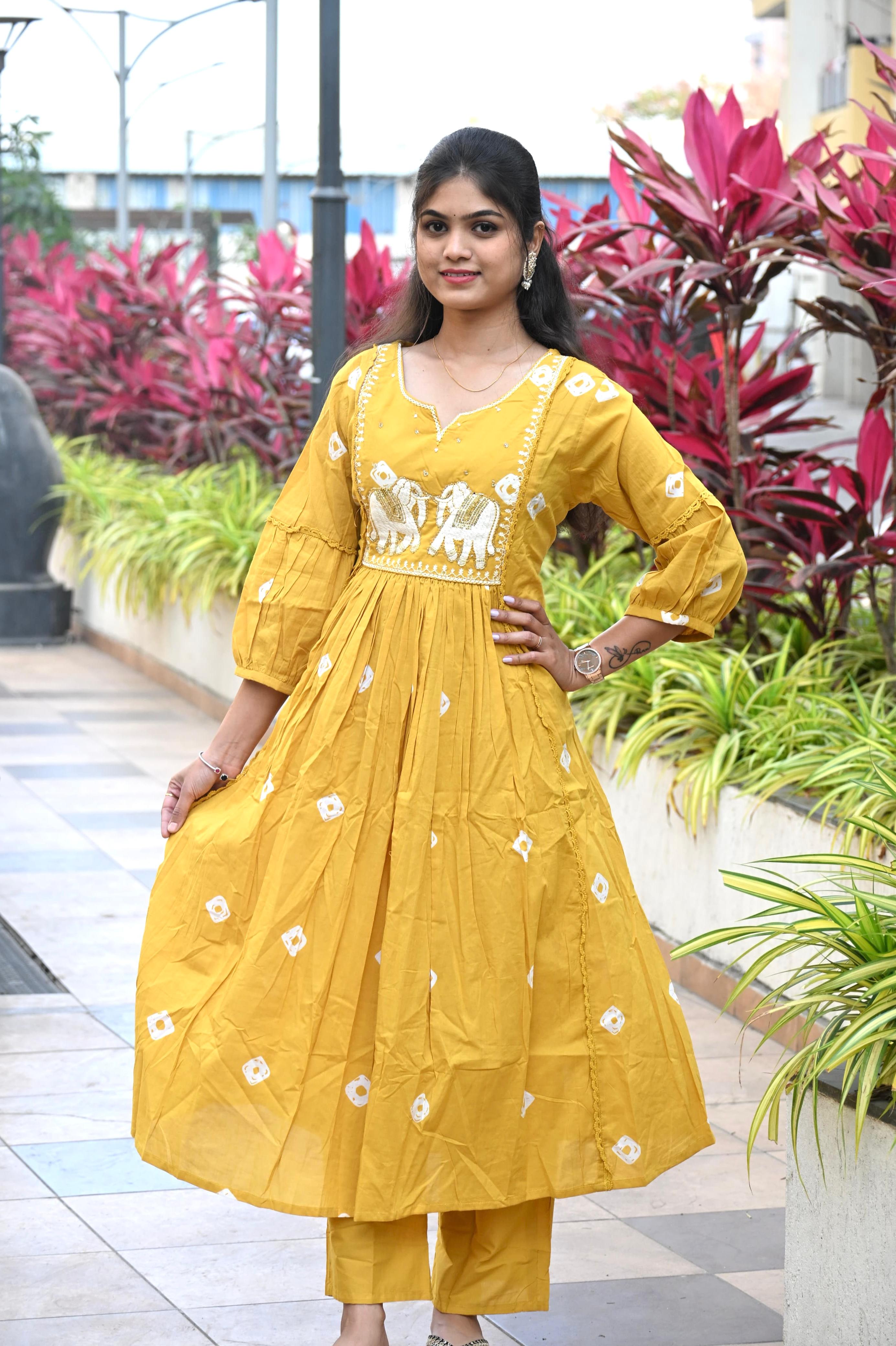 Cotton Yellow Ghera Coord Set