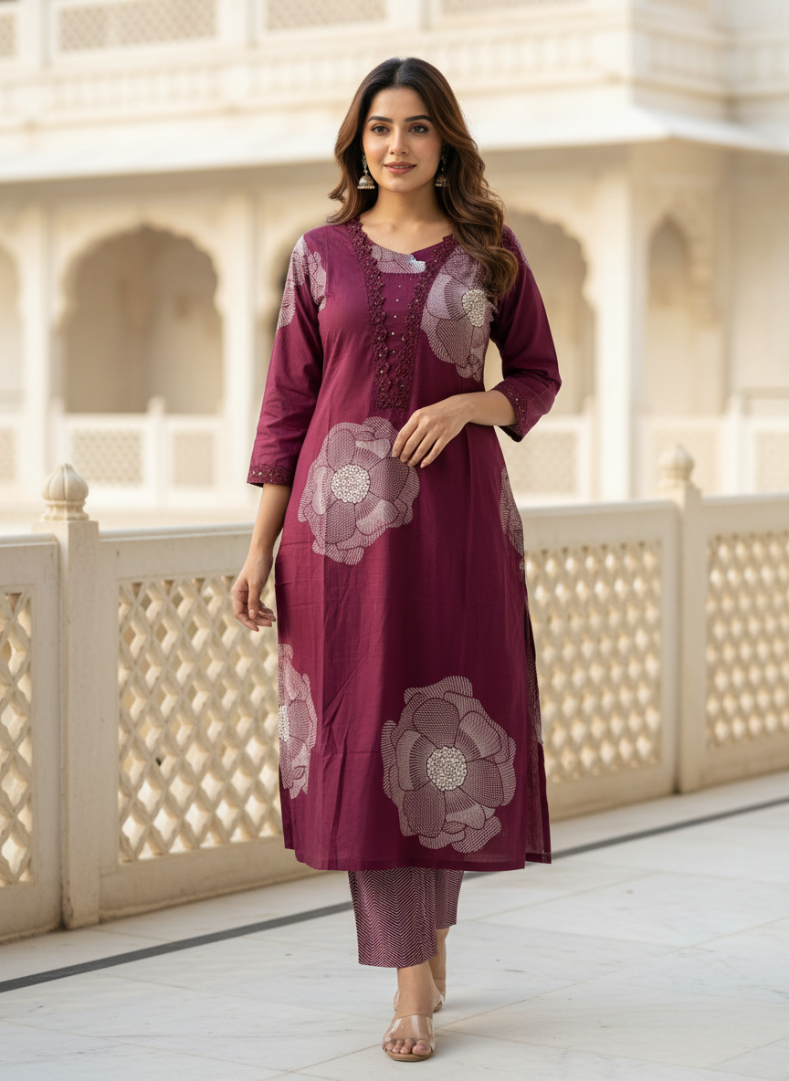 Wine Cotton Coord Set