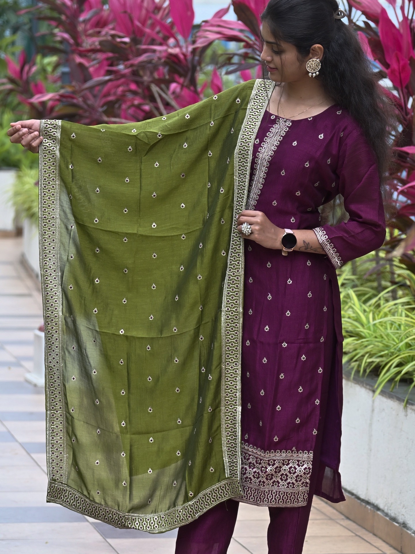 Premium Silk Suit - Wine