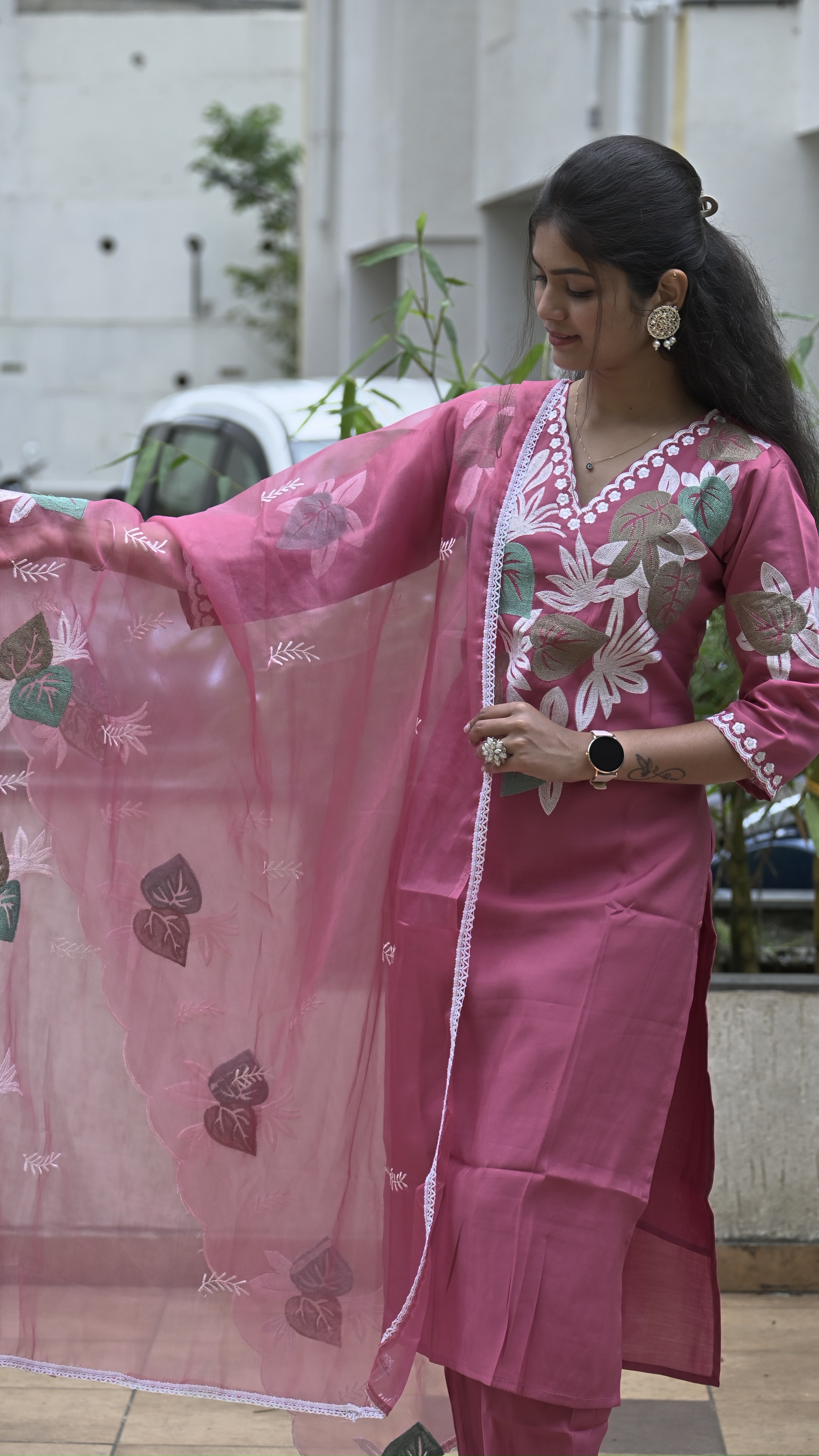 Premium Embroidery Pink Suit